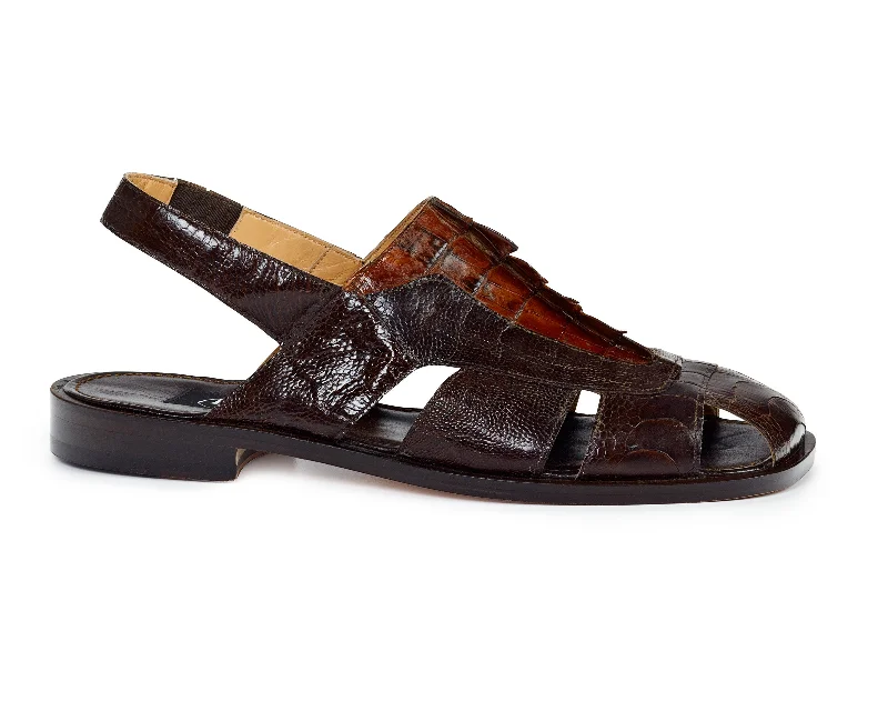 trendy sandals for summer-Mauri 1867 Brown/Camel Chimera Ostrich Leg & Hornback Sandals