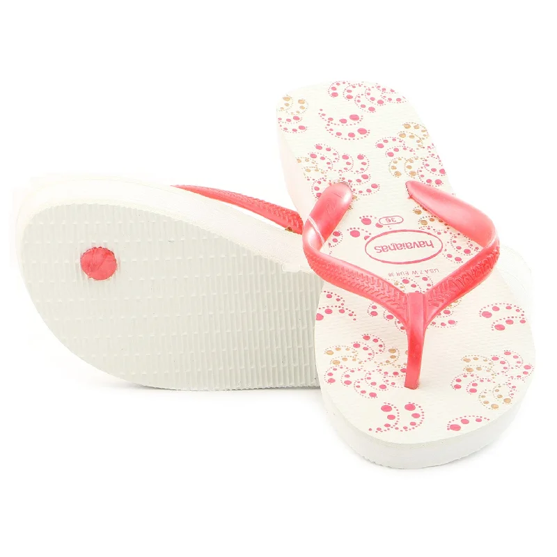 sandals with stretch straps-Havaianas High Light II Thong Flip Flop Sandal - White/Pink - Womens