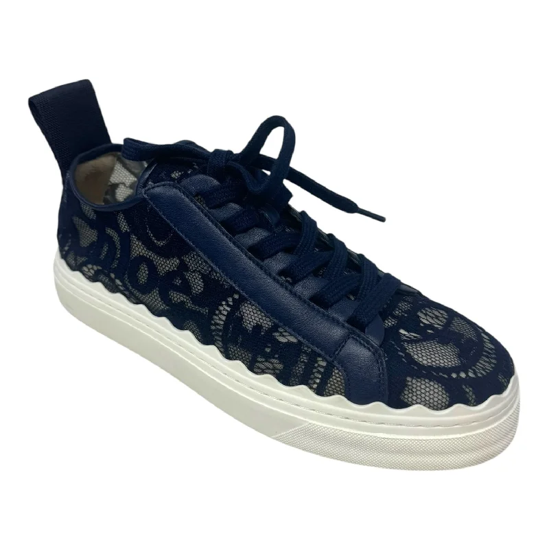 Athletic shoes with steady supportLauren Lace Low Top Sneakers Shoes Luxury Designer By Chloe In Navy, Size: 9/39