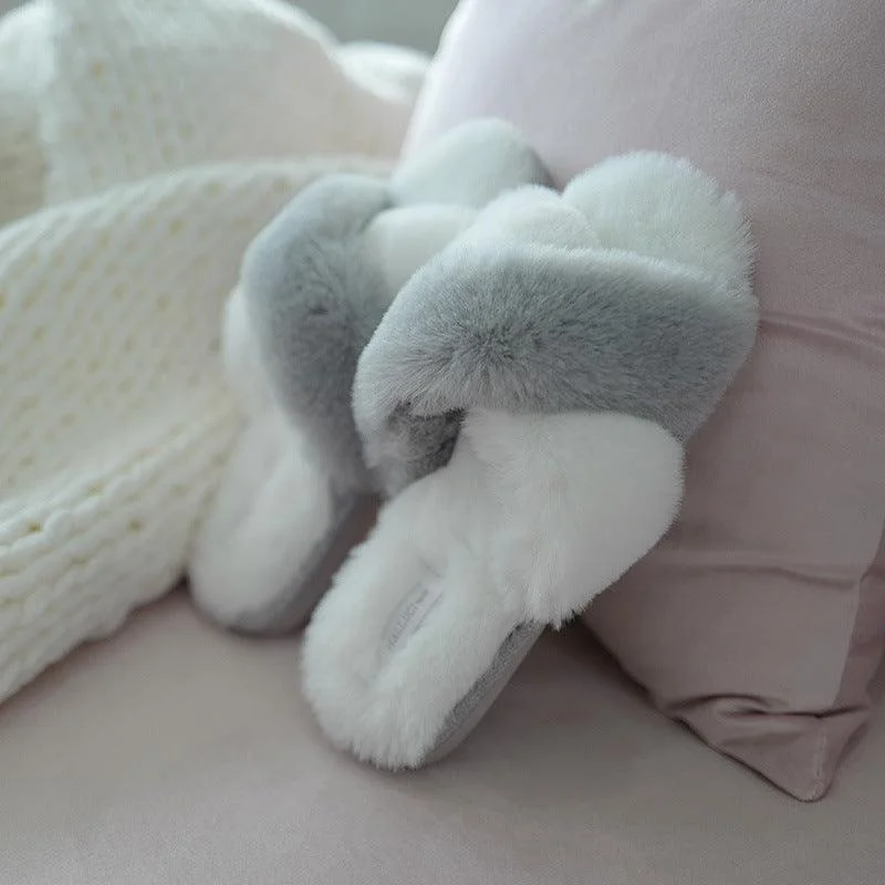 casual slippers for lounging-Bunny Fleece Soft Bottom Furry Slippers