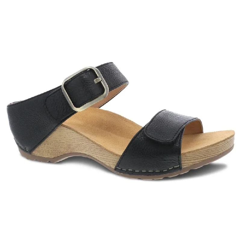 Dansko Tanya Black Milled Burnished Leather Sandal (Women's)