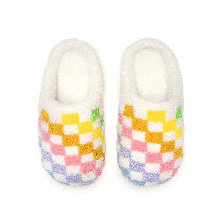 soft slippers for ease-Living Royal Adult Rainbow Checker Slippers