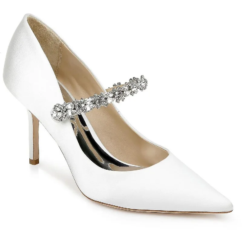 white high heels pure-Badgley Mischka Womens Theory Satin Pumps