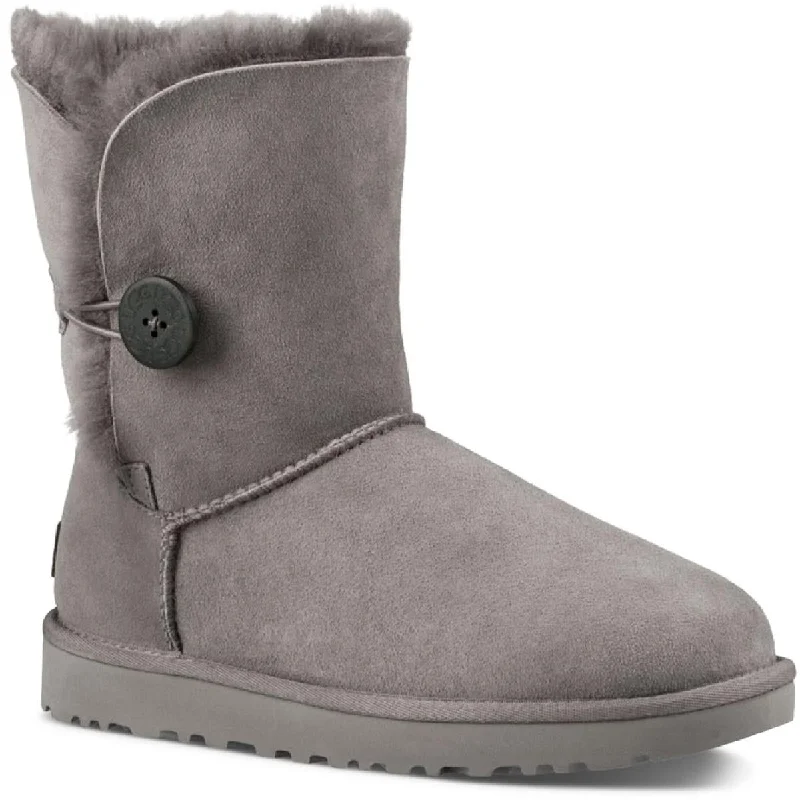 Boots with firm heels-Ugg Womens Bailey Button II Suede Fur Lined Casual Boots