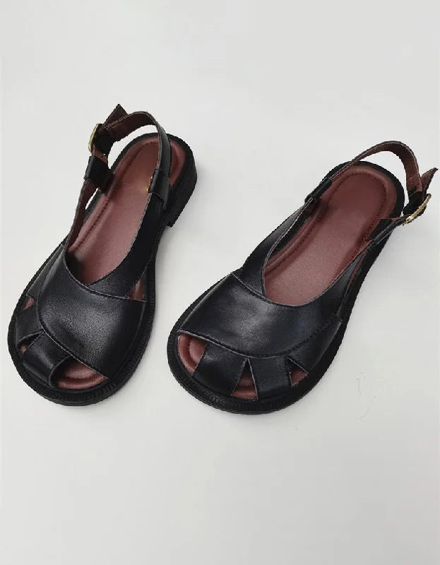 sandals with stretch soles-Retro Leather Wide Toe Box Sandals Slingback 35-41