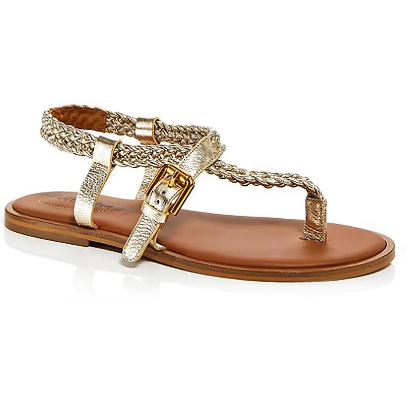 budget sandals with flair-See by Chloe Womens Leather Ankle Strap Thong Sandals