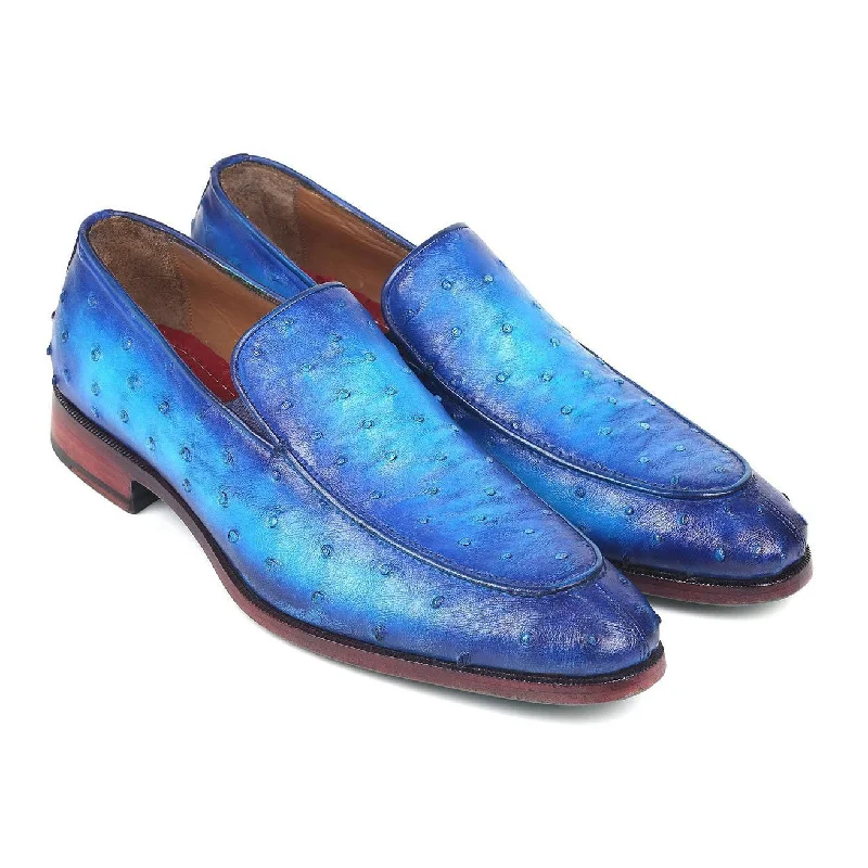 Loafers with damp wearPaul Parkman Men's Ocean Blue Genuine Ostrich Loafers 73954-BLU (PM6150)