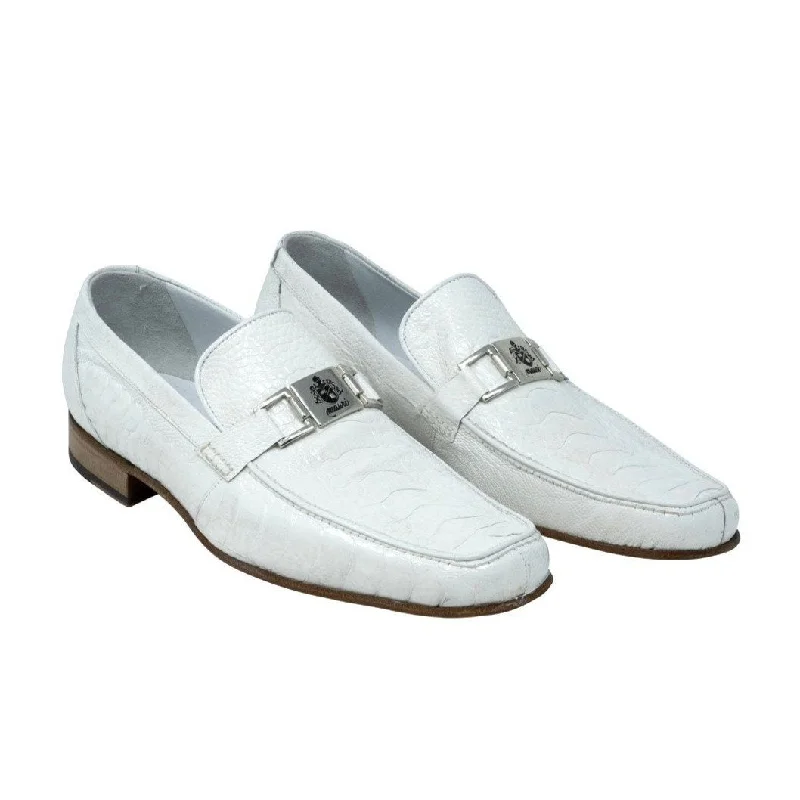 Loafers with flat roadsMauri Royalty Men's Designer Shoes White Exotic Ostrich Dress Loafers 3042 (MA5106)