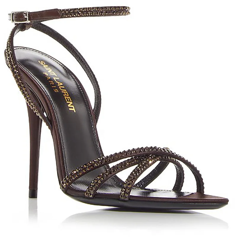 sandals with easy straps-Saint Laurent Womens Satin Embellished Strappy Sandals