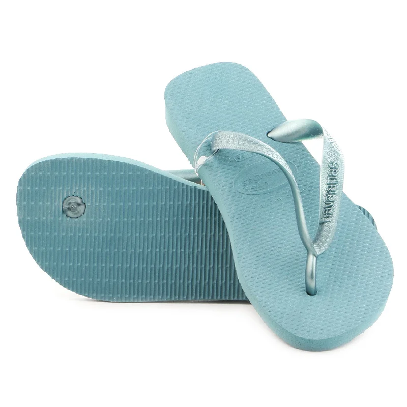 sandals with outdoor grip-Havaianas Top Metallic Thong Flip Flop Sandal - Greyish Blue - Womens