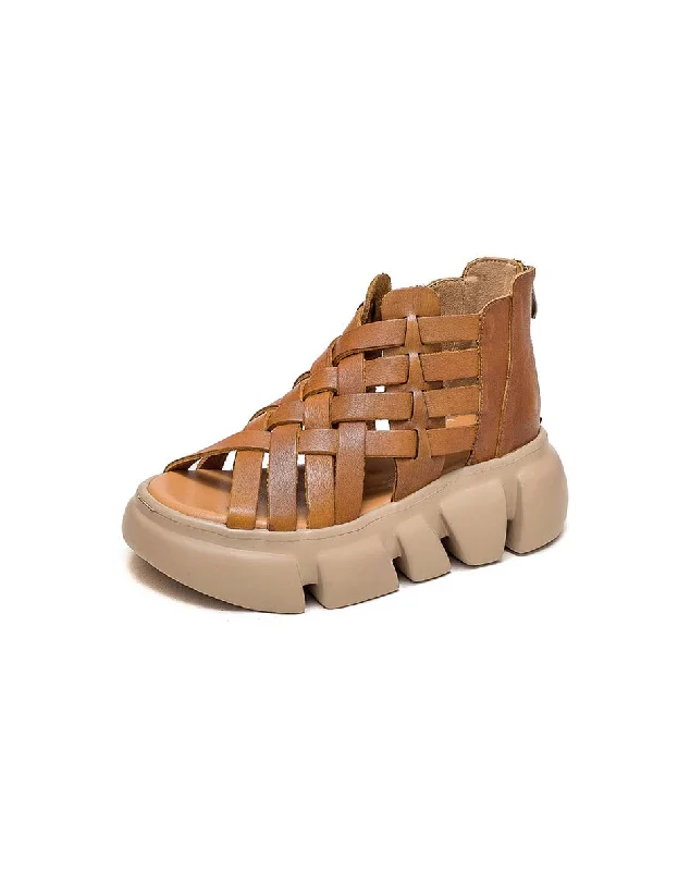 sandals for beach outings-Summer Open Toe Vintage Woven Platform Sandals