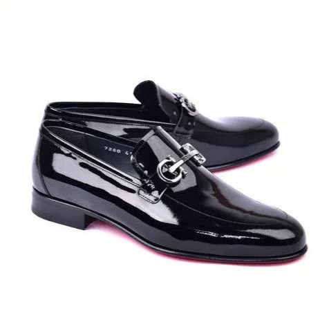 Loafers with firm midsolesCorrente C00012-7260 Men's Shoes Black Patent Leather Horsebit Formal Loafers (CRT1488)