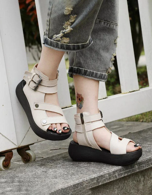 lightweight sandals for kids-Handmade Women Retro Ankle Strap Sandals