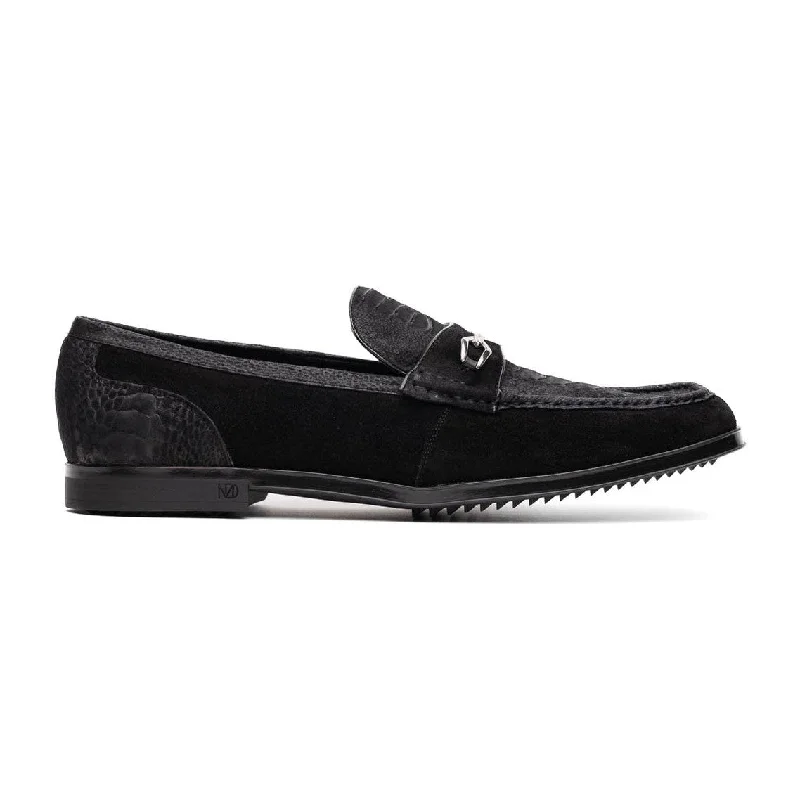 Loafers for hard styleMarco Di Milano Hugo Men's Shoes Black Suede / Ostrich Leg Horsebit Loafers (MDM1066)