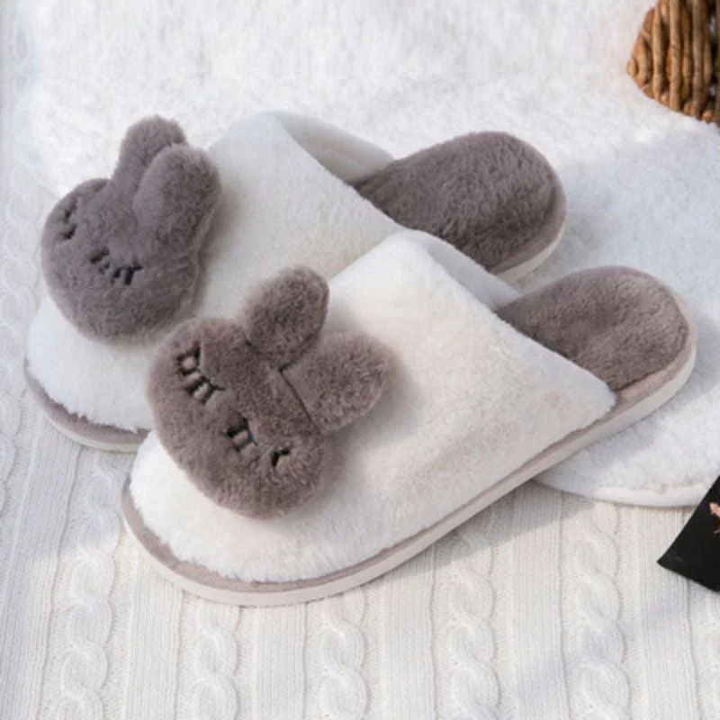 waterproof slippers for bathroom-Cotton Slippers Female Winter Couple Home Confinement Shoes Cute Non-slip Plush Slippers