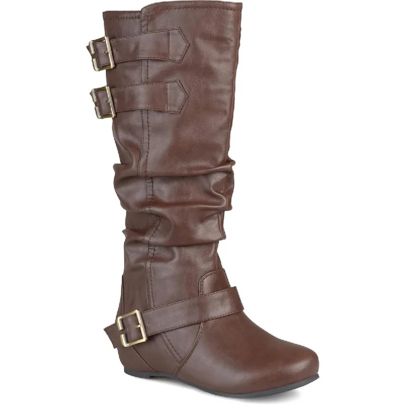 Boots with soft heels-Journee Collection Womens Tiffany Faux Leather Extra Wide Calf Knee-High Boots