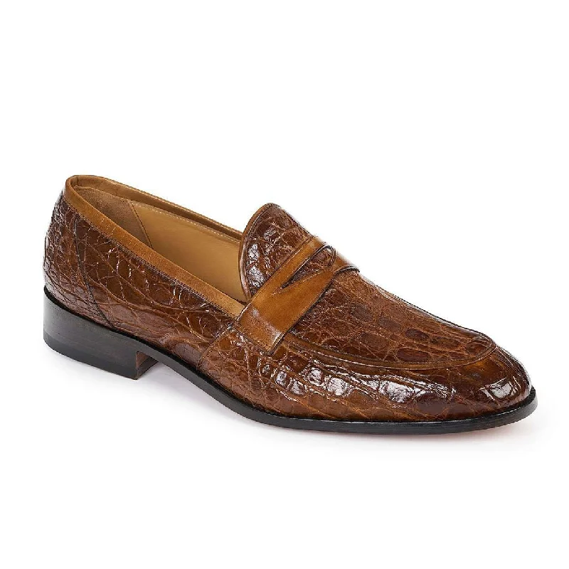 Loafers for semi-formal occasionsMauri Designer Shoes Exotic Skin Men's Frassino Brandy Croco Flanks & Calf-skin Leather Loafers 4862 (MA4806)