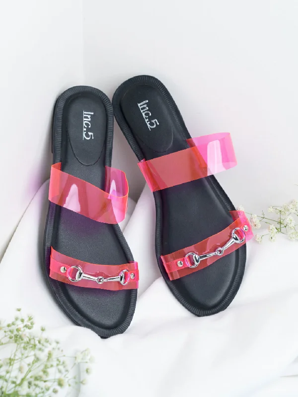 trendy flats near lakes-Womens Pink Casual Transparent Open Toe Flats