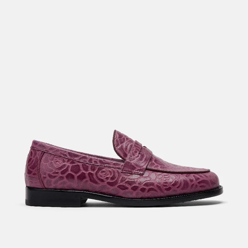 Loafers with strong supportMs. Calum Grape Floral Leather Penny Loafers