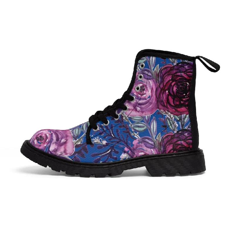 Boots in sky-Blue Purple Rose Women's Boots, Vintage Style Designer Laced-up Premium Boots For Ladies