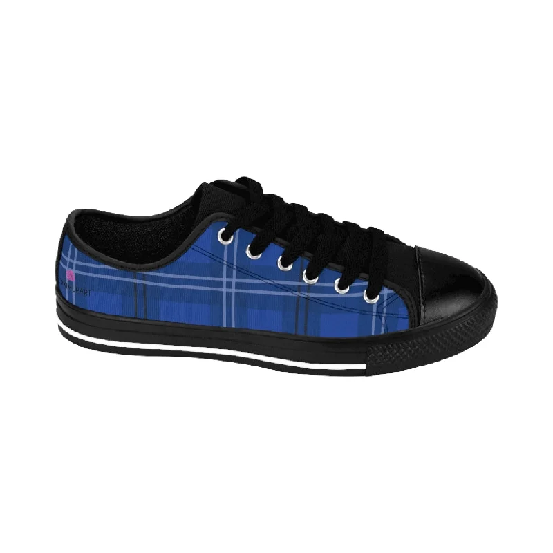 Athletic shoes for long-distance runningRoyal Blue Plaid Women's Sneakers, Tartan Print Designer Low Top Fashion Fashion Tennis Shoes For Ladies