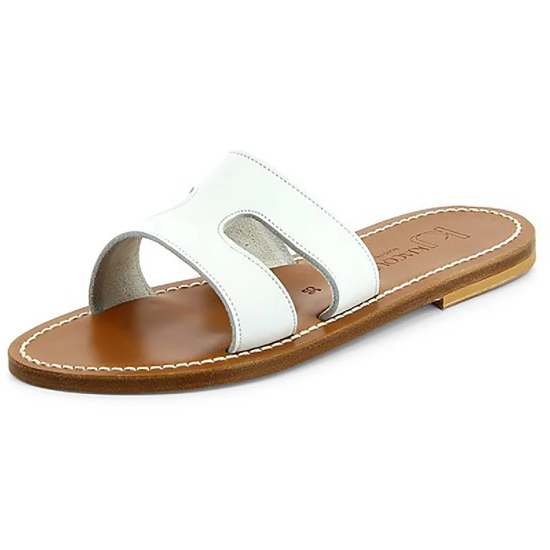 budget sandals for picnics-KJ Womens Menandre  Leather Slip On Slide Sandals