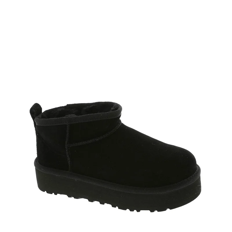 Boots with chic heels-UGG Unisex-Child Classic Ultra Mini Platform Boot, Black Little Kid