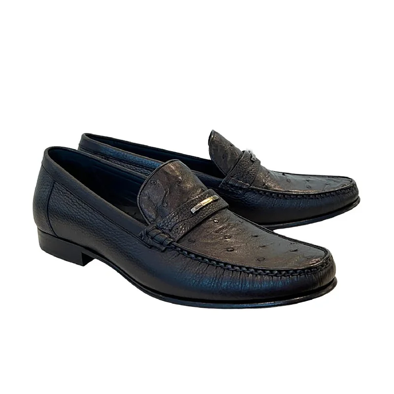 Loafers with subtle tonesCorrente C0014051-3898Ost Men's Shoes Black Exotic Ostrich / Deer-Skin Moccasin Loafers (CRT1471)