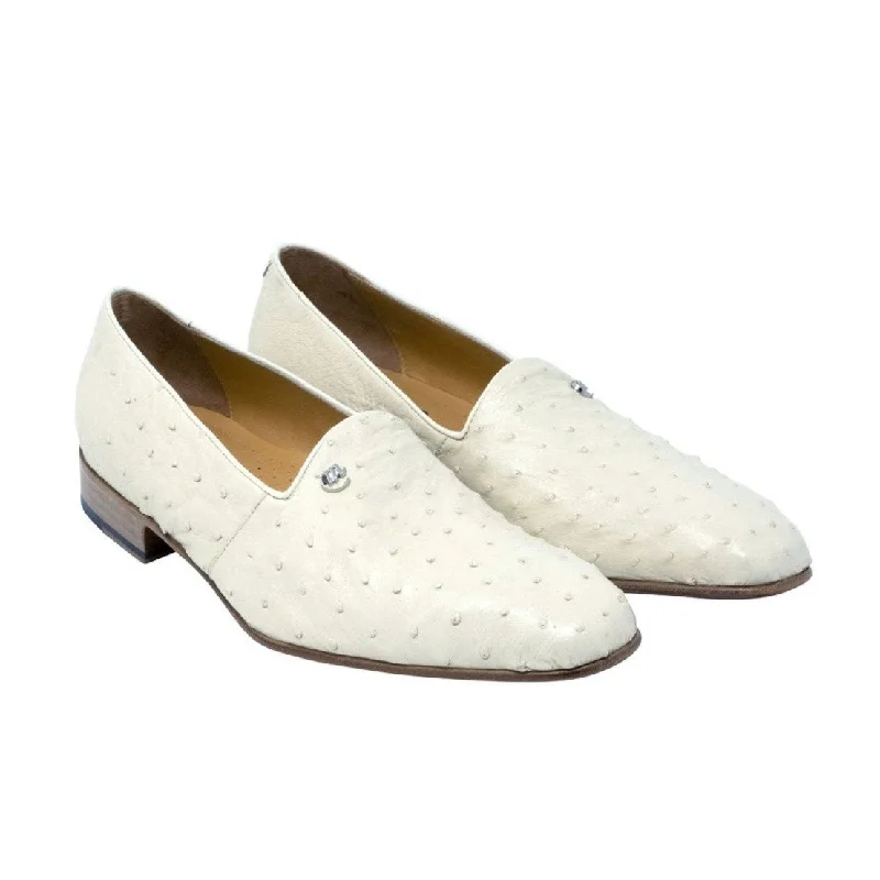 Loafers with town wearMauri 3034 Sand-Stone Men's Designer Shoes Winter White Exotic Ostrich Slip-On Loafers (MA5102)