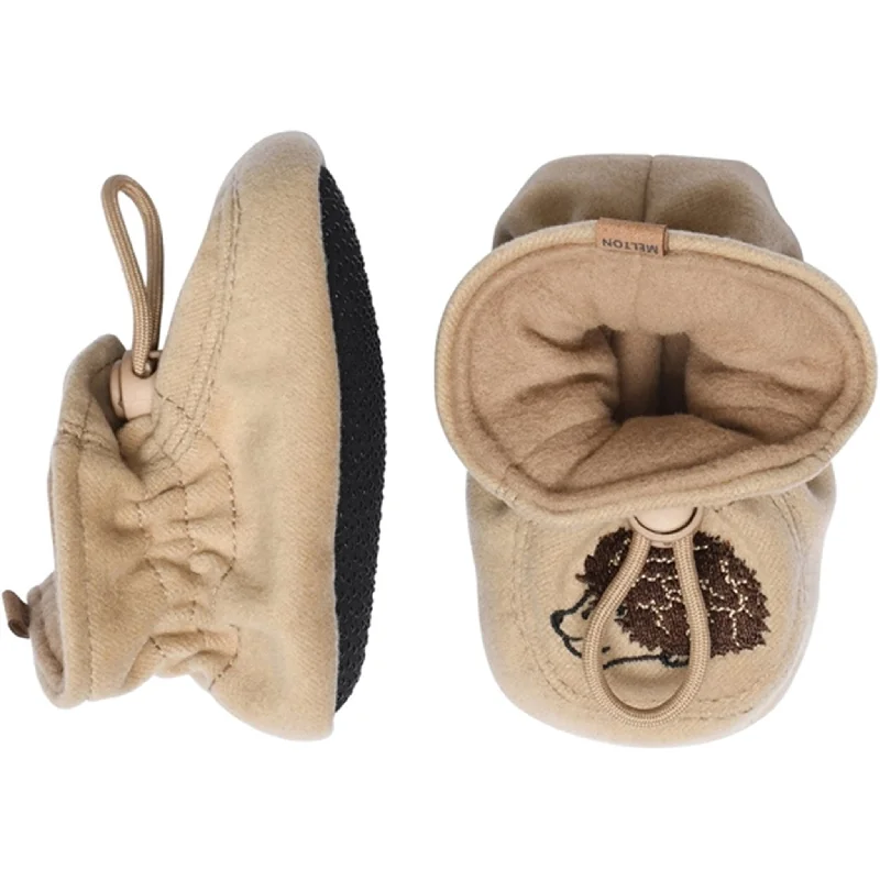 breathable slippers for flow-MELTON Textile Slippers Hedgehog Beige