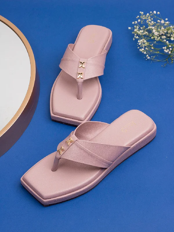 budget flats near lakes-Womens Purple Solid V-Strap Casual Slip-On Flats