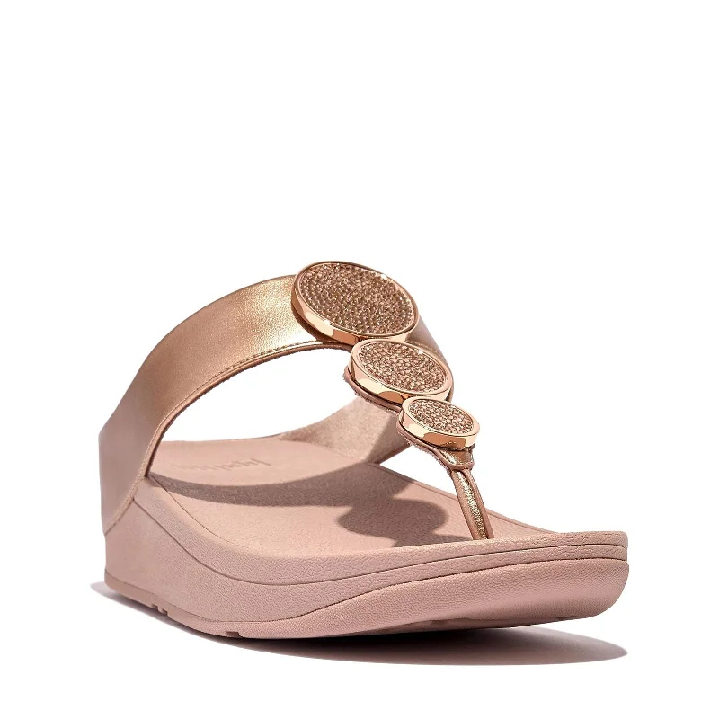 modern sandals with style-FitFlop Women's Halo Bead-Circle Metallic Toe-Post Sandals Wedge, Rose Gold