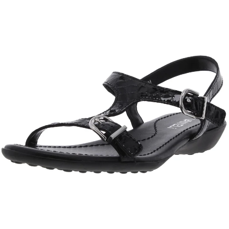 lightweight sandals for women-VANELi Womens Taletha Patent Leather Embossed T-Strap Sandals