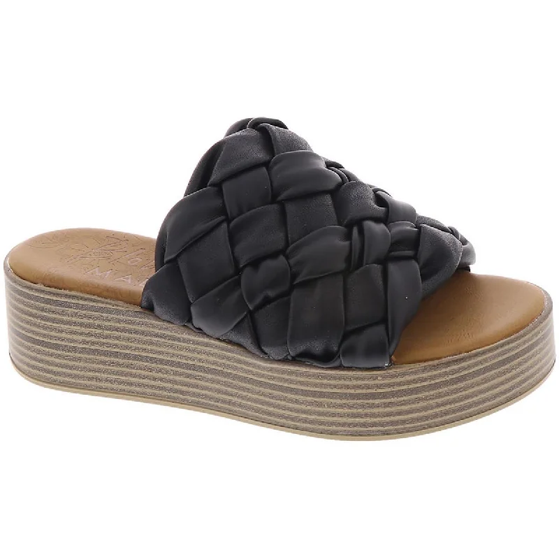 sandals with rubber soles-Blowfish Womens Lima Faux Leather Slip-On Platform Sandals