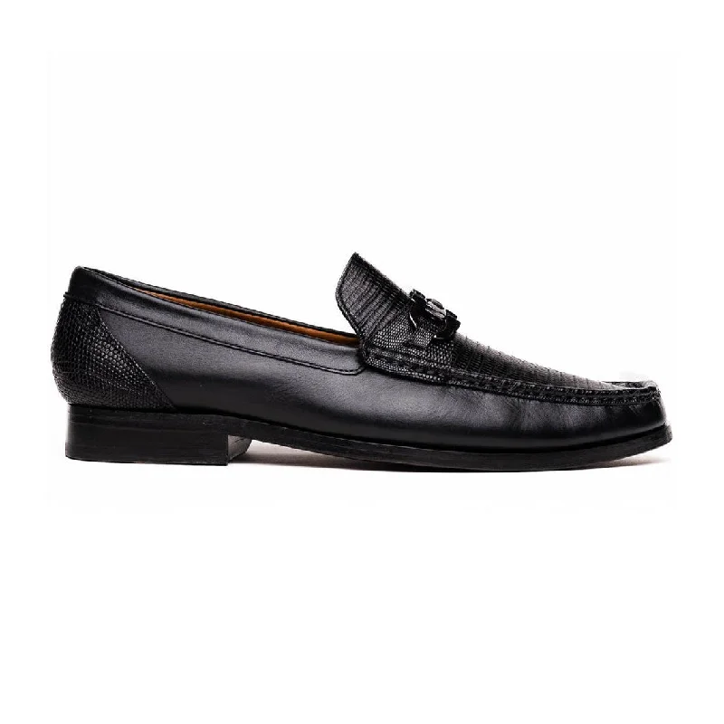 Loafers with modern aestheticsMarco Di Milano Enzo Men's Shoes Black Genuine Lizard Horsebit Loafers (MDM1156)