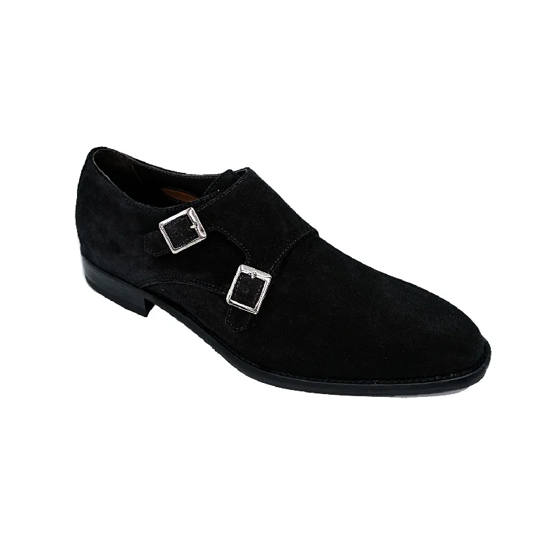 Loafers with old-school looksGiovacchini Francesco Men's Shoes Black Suede Leather Double Monk-Straps Loafers (GVCN1011)