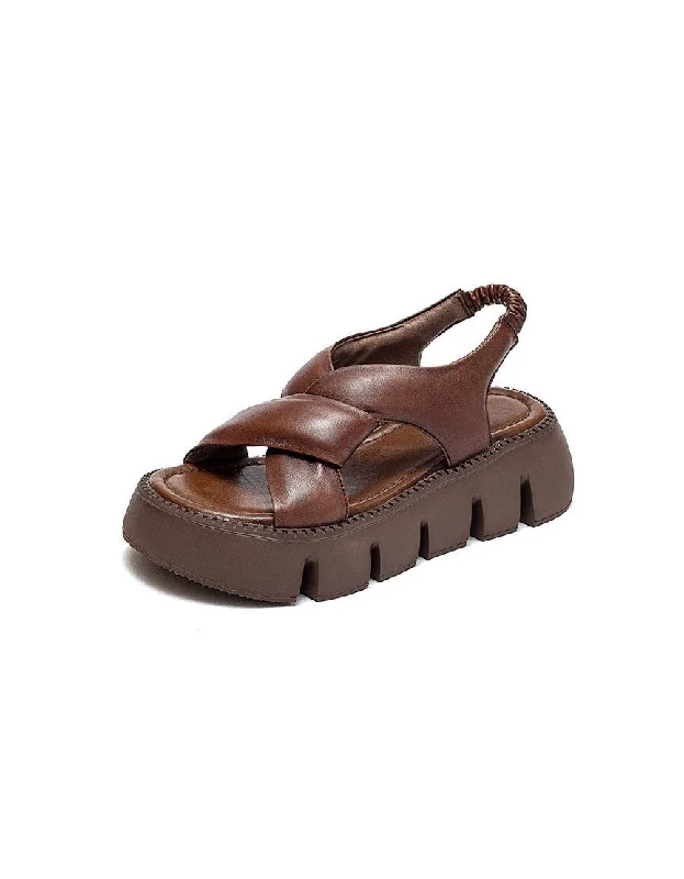 sandals with adjustable straps-Wide Toe Box Cross Strap Slingback Platform Sandals