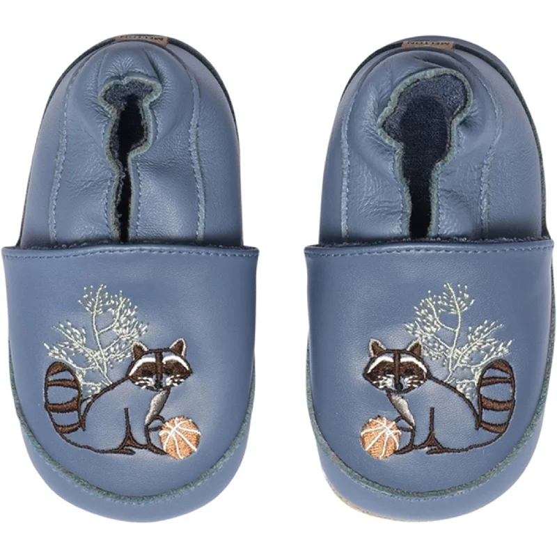 plush slippers for comfort-MELTON Leather Slippers with Raccoon Bluefin