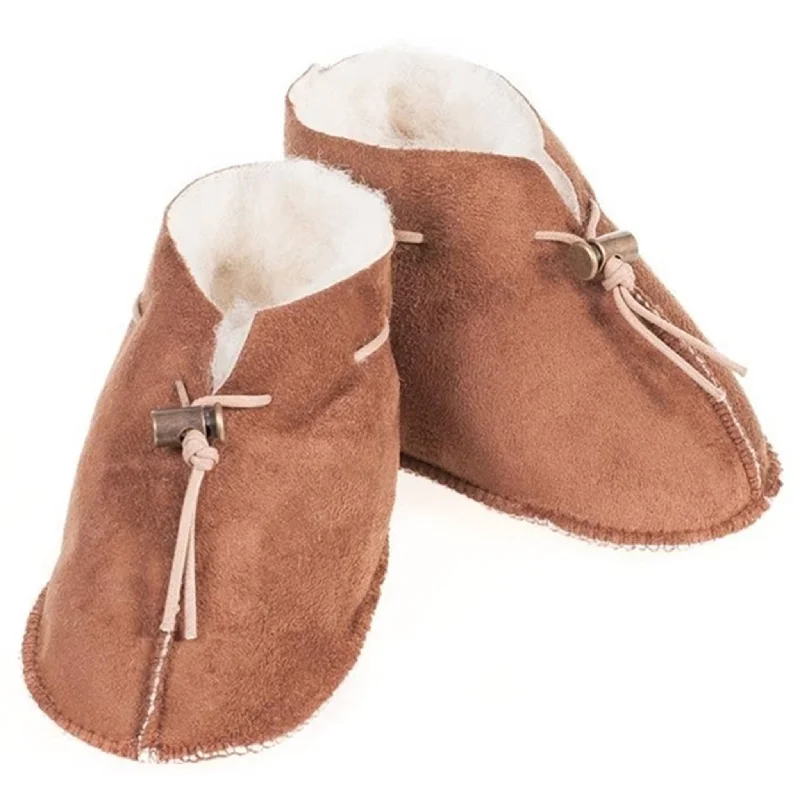 pink slippers for joy-Alwero Baby Slippers Emo Velours Dark Brown