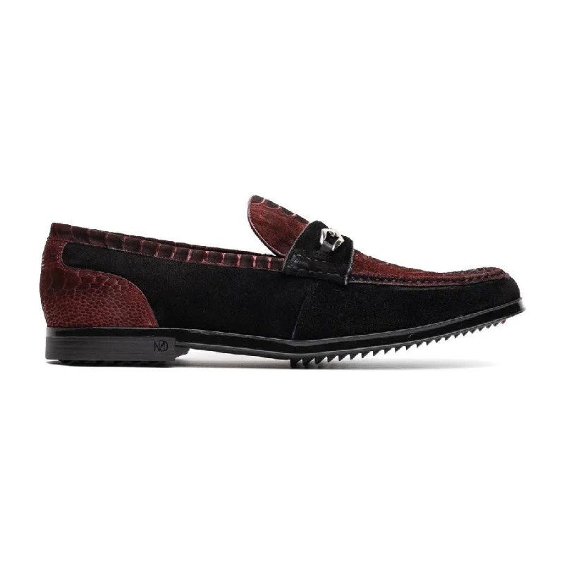 Loafers for long shiftsMarco Di Milano Hugo Men's Shoes Wine & Black Suede / Ostrich Leg Horsebit Loafers (MDM1056)