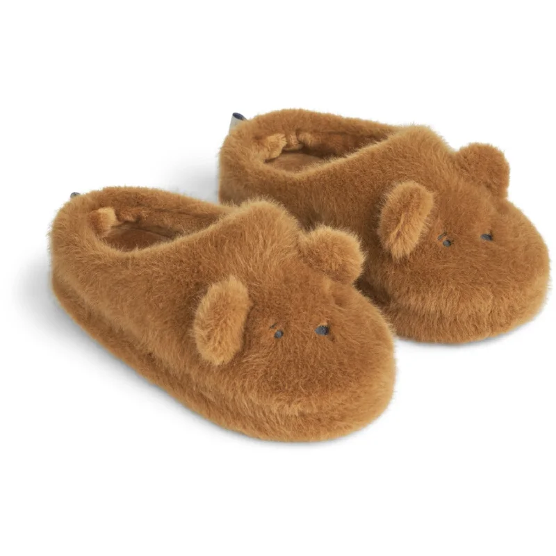 red slippers for statement-LieWood Golden Caramel Aviaja Bear Slippers