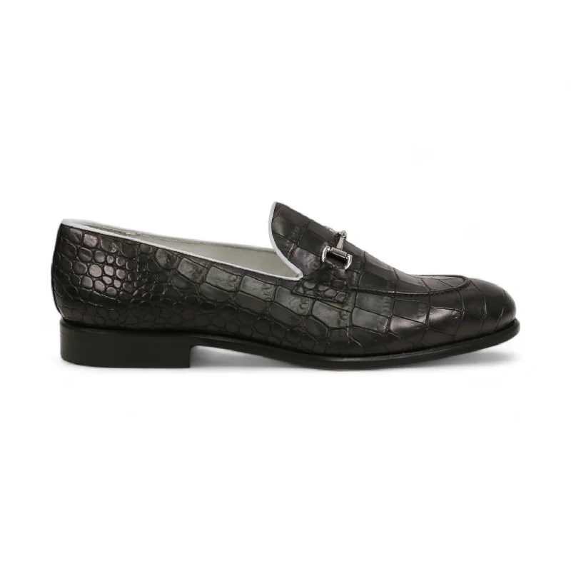 Loafers with trail styleAmbrogio Men's Shoes Crocodile Print Leather Belgian Horsebit Loafers (AMB2565)