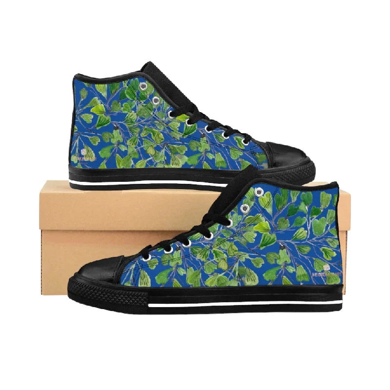 Athletic shoes with great solesBlue Fern Men's High-top Sneakers, Green Maidenhair Leaf Designer Tennis Running Shoes