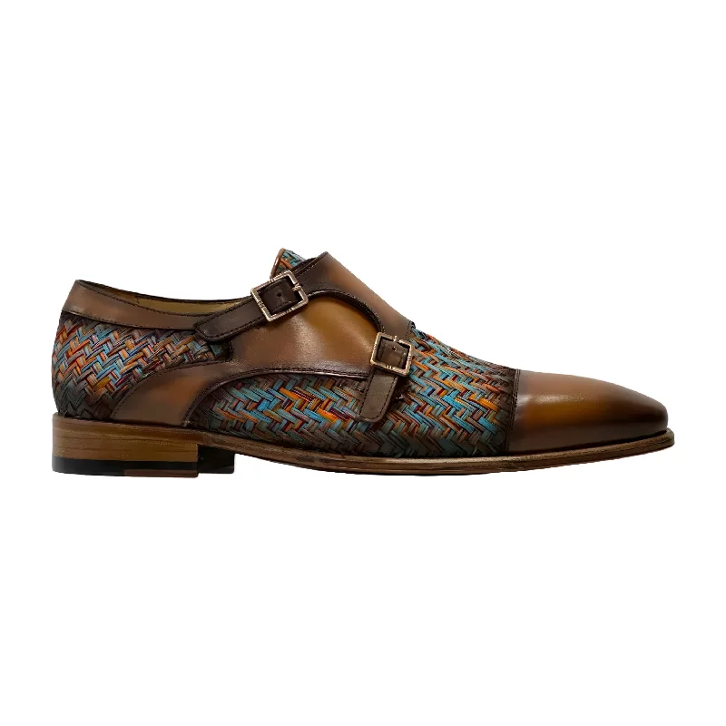 Loafers with textured solesAmbrogio Men's Shoes Multi-Color Fabric / Calf-Skin Leather Dress/ Formal Double Monk-Straps Loafers (AMZ1009)