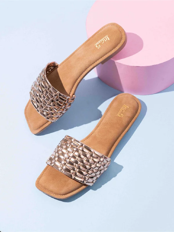 budget flats with pools-Womens Rose Gold Casual Solid Square Flats