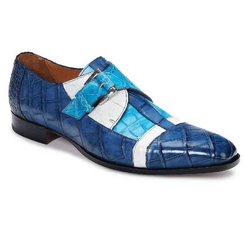 Loafers for relaxed outingsMauri Designer Shoes Exotic Skin Men's Body Alligator Tri-tone Blue Loafers 4841 (MA4906)