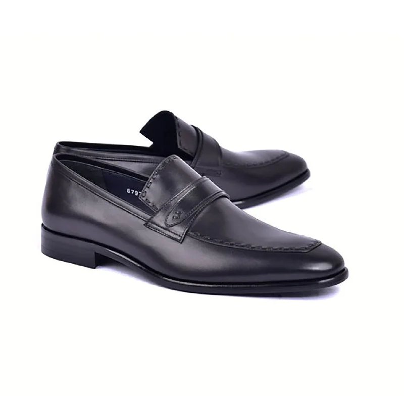 Loafers with light cushionCorrente C0436-6797 Men's Shoes Black Calf-Skin Leather Dress Loafers (CRT1479)