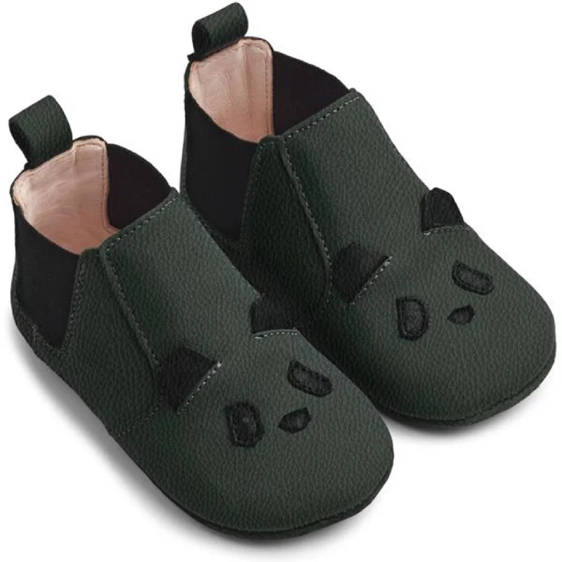 soft slippers for chill-Liewood Edith Leather Slippers Panda Hunter Green