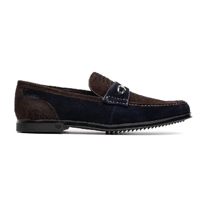 Loafers with excellent tractionMarco Di Milano Hugo Men's Shoes Brown & Navy Suede / Ostrich Leg Horsebit Loafers (MDM1062)