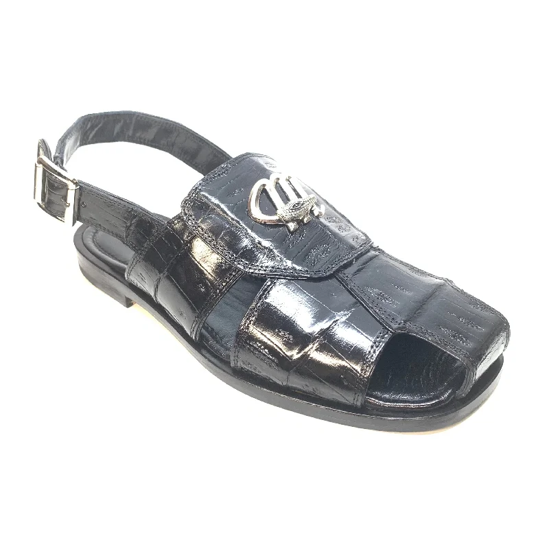 trendy sandals for teens-Mauri 5071 Black Silver Baby Crocodile Sandals